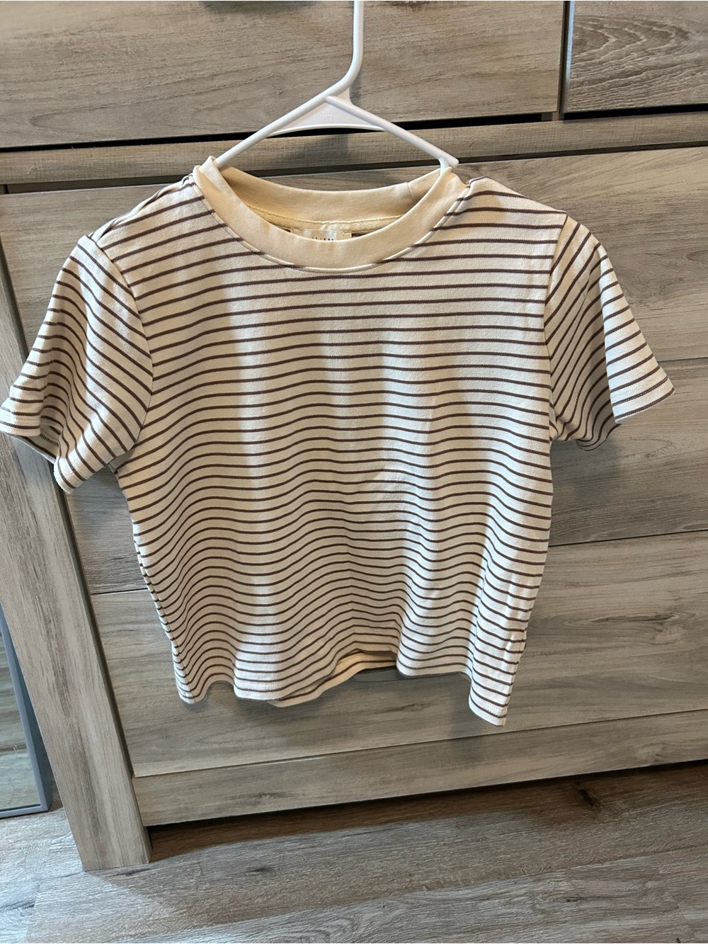 Striped Crewneck Short Sleeve Tee - Cream and Brown